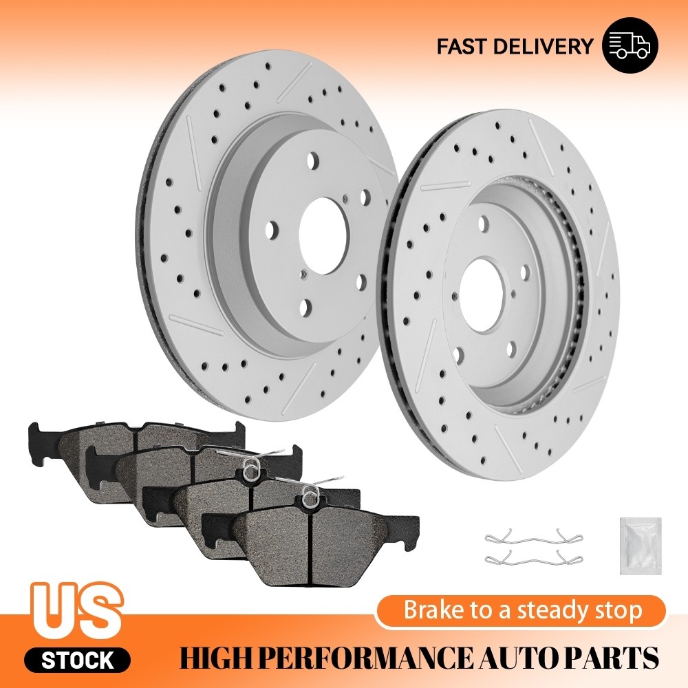 For 19-24 Subaru Forester Crosstrek Impreza Rear Drilled Disc Rotors Brake Pads