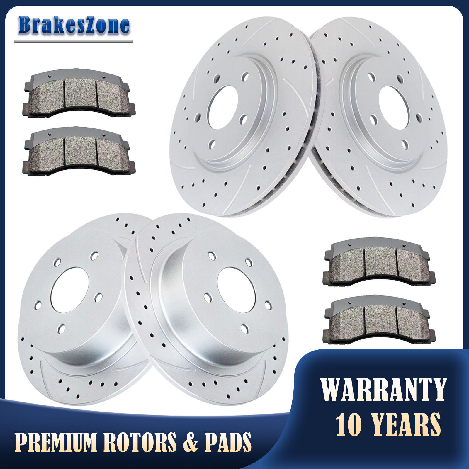296mm Front and 270mm Rear Brake Rotors Pads Kit for Chevrolet Malibu 2004-12