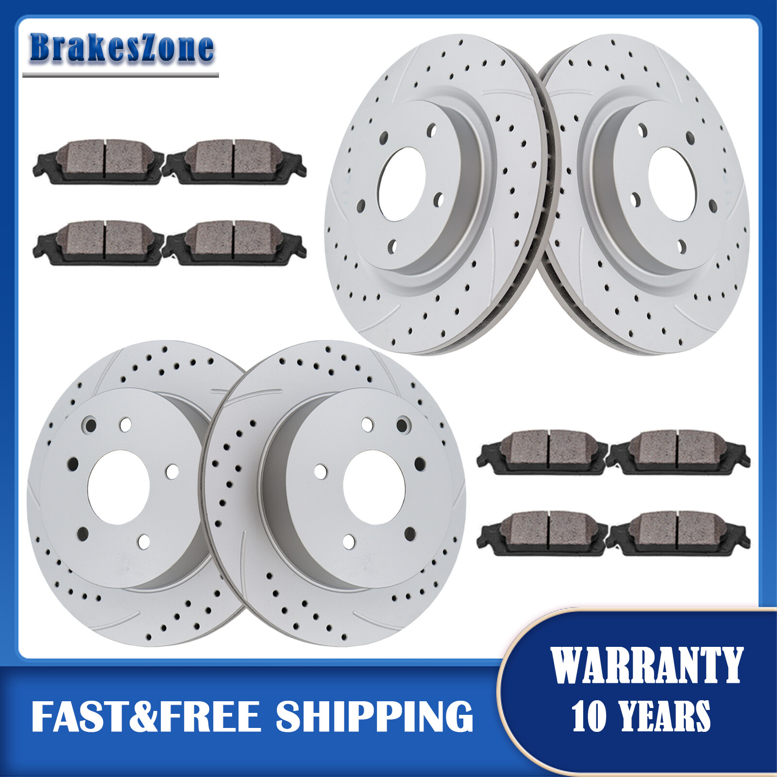 296mm Front and 292mm Rear Brake Rotors Pads Kit fit for Nissan Rogue 2014-2017