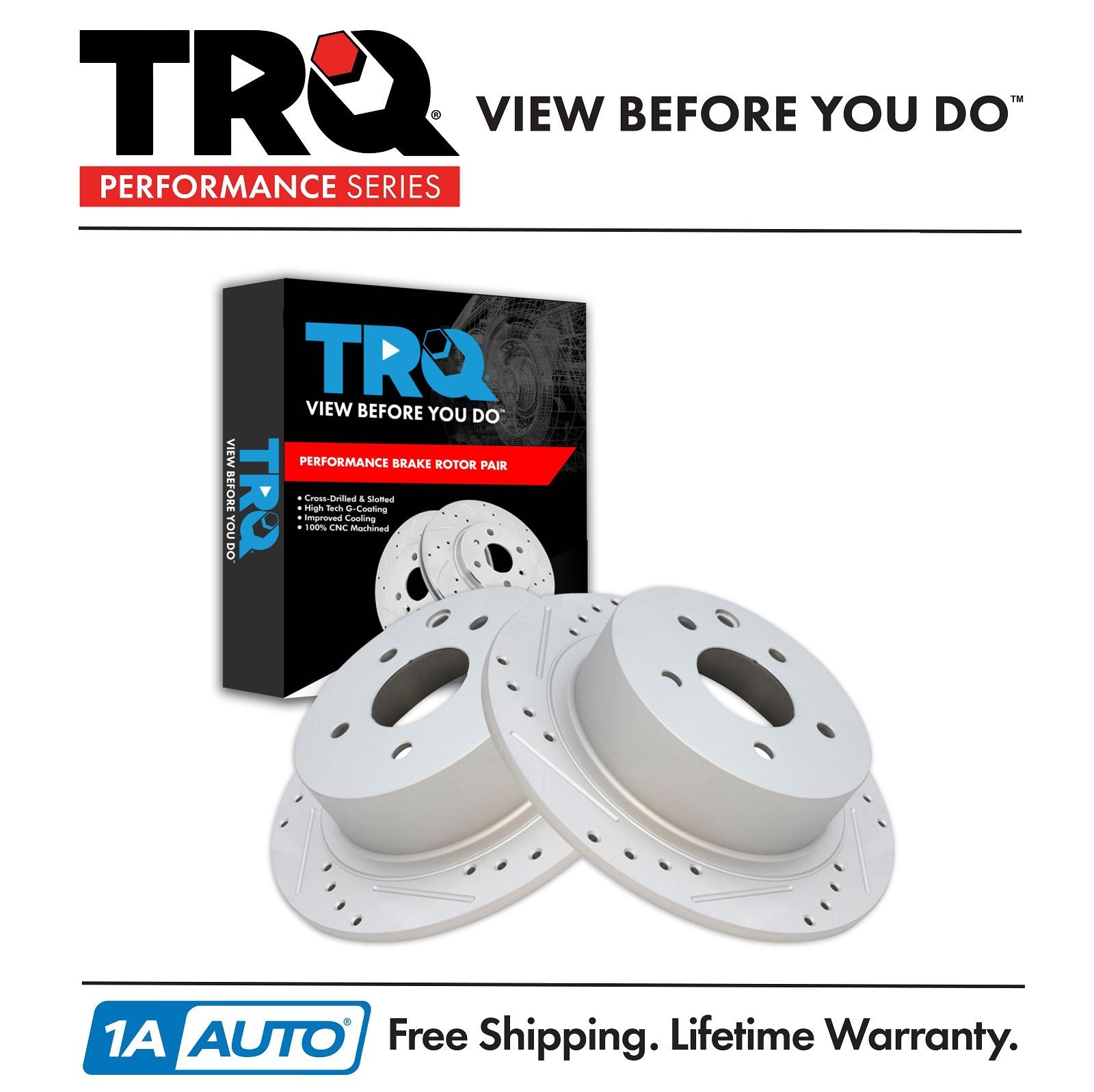 TRQ Performance Drilled & Slotted Rear Coated Brake Rotor Pair for Nissan