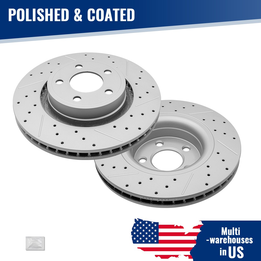 12.60 inch Front Drilled Slotted Disc Brake Rotors for Ford Mustang 2015-2024