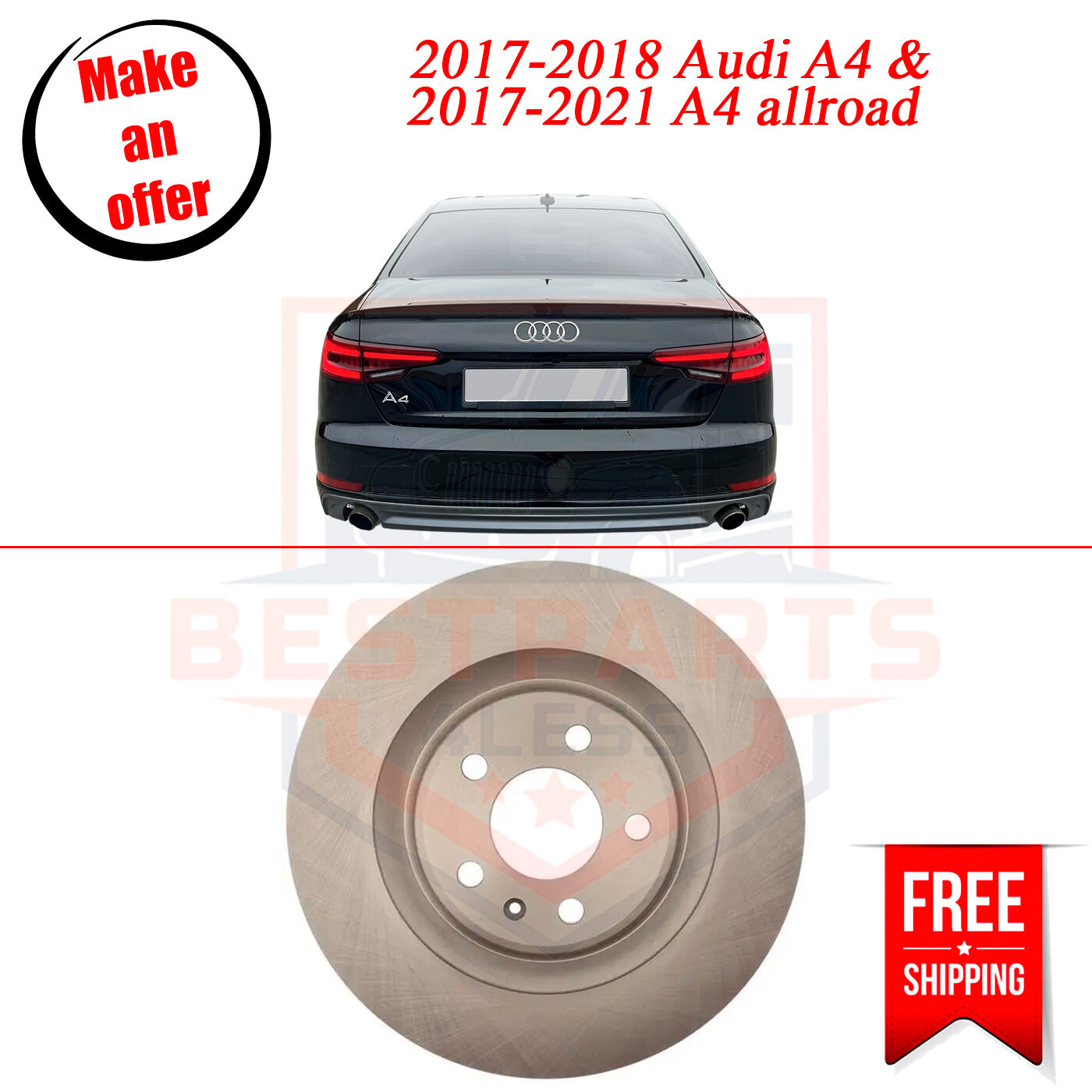 Raybestos 980881R Rear Brake Discs 5 Lugs for Audi A4, A5, A6, A7, A8, Q5