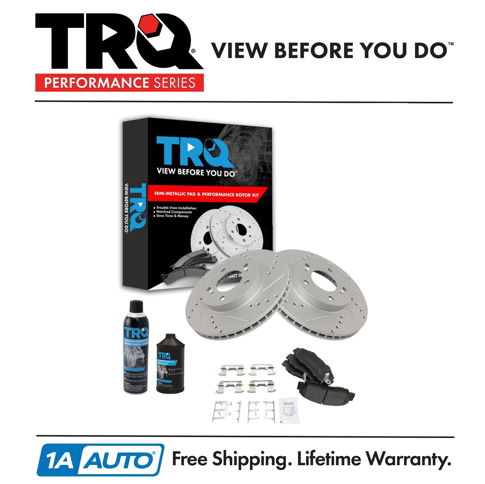 TRQ Front Performance & Brake Rotor & Metallic Pad Kit w/Chemicals