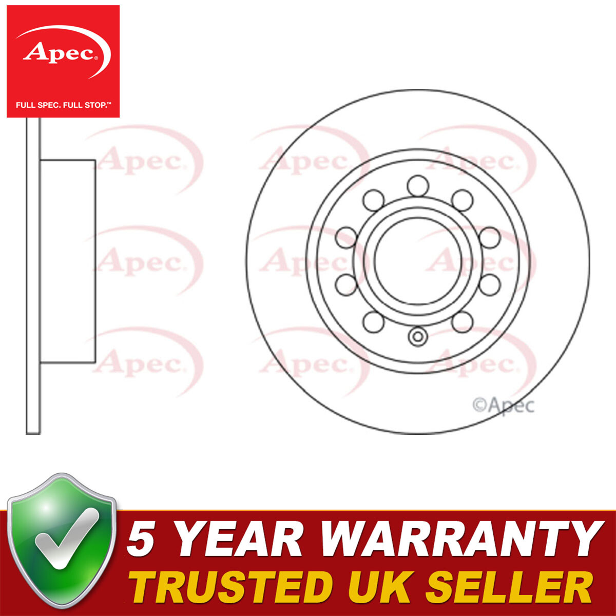 Apec Rear Brake Disc Fits VW Golf Caddy Scirocco Skoda Octavia Seat Leon Audi A3