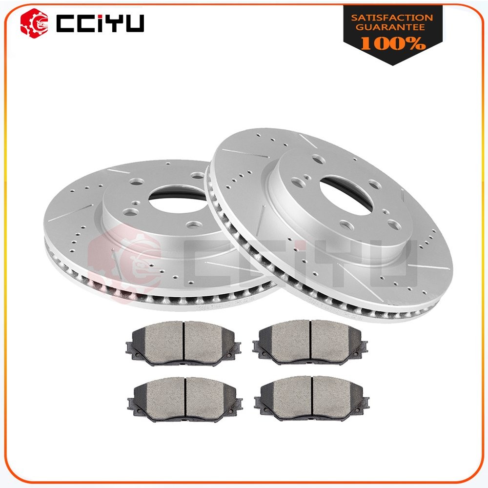 Drilled & Slotted Front Brake Rotors + Ceramic Brake Pads For 06-16 Toyota RAV4