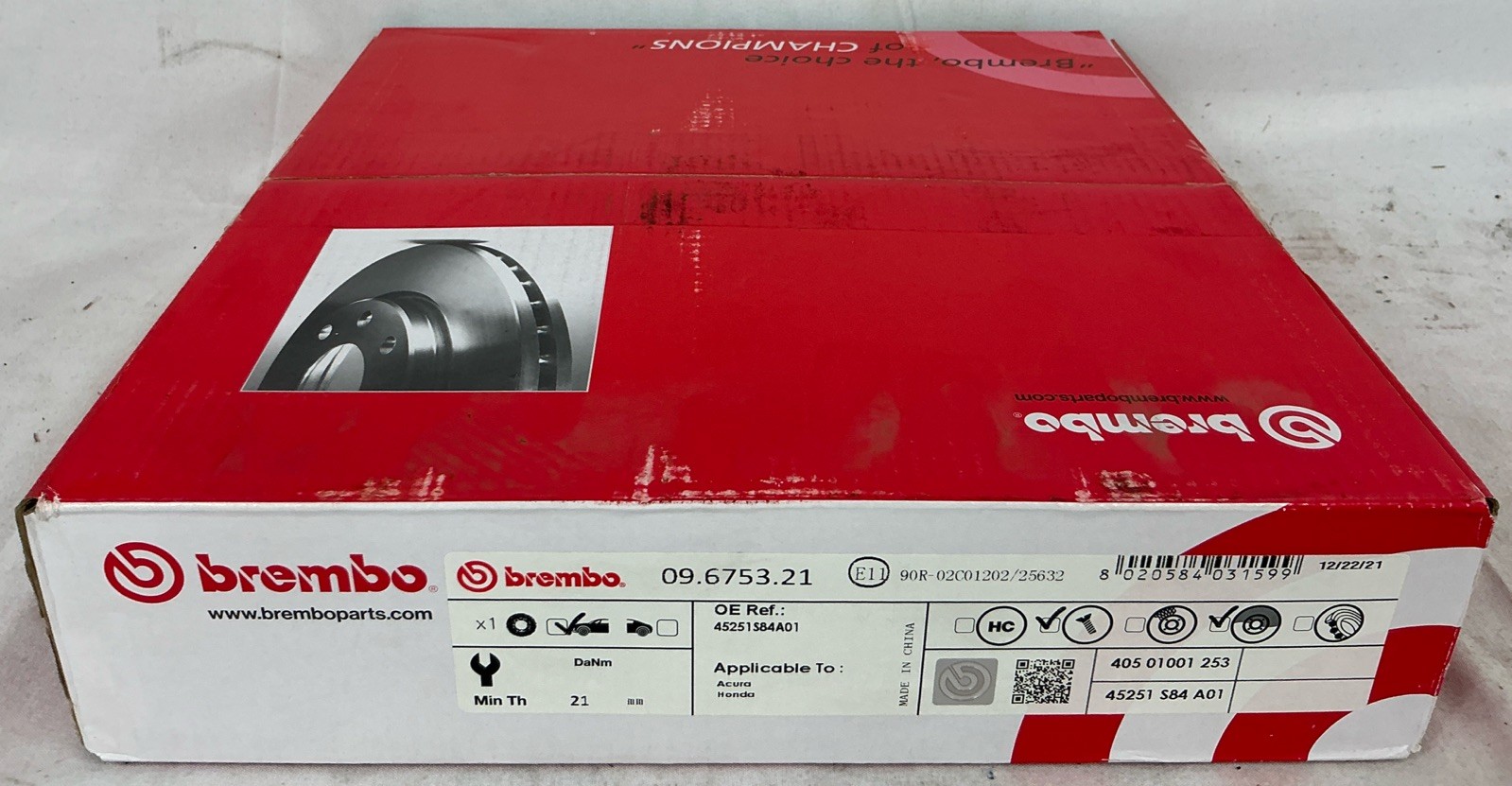 Brembo 09.6753.21 Rotor for 98-99 Acura CL 98-02 Honda Accord Front UV Coated