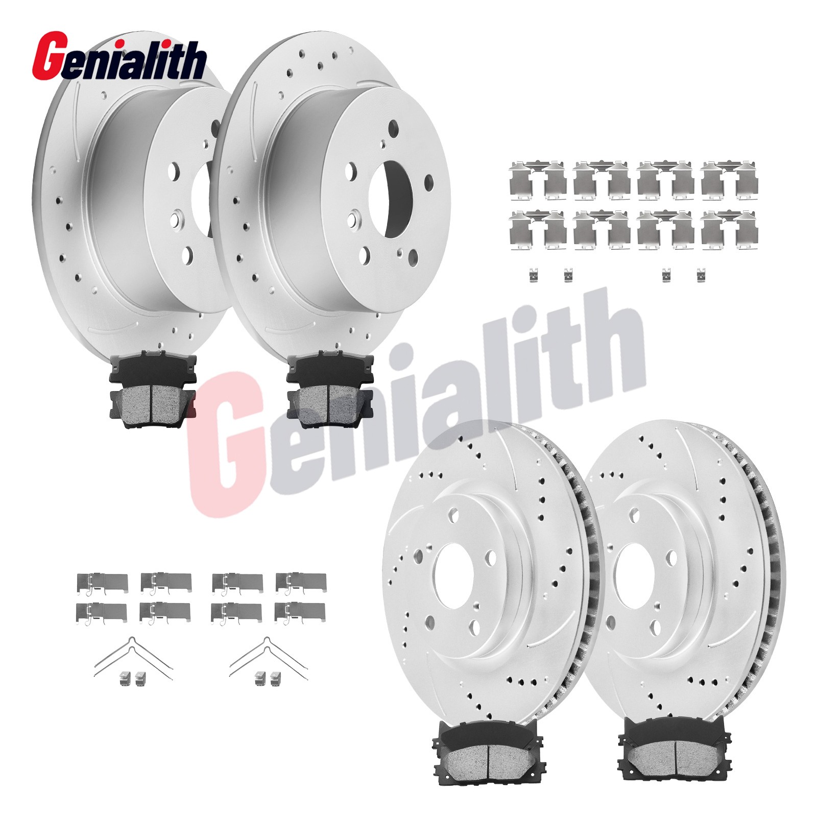Front & Rear Drilled Rotors Brake Pads Kits for Toyota Avalon Camry Lexus ES350