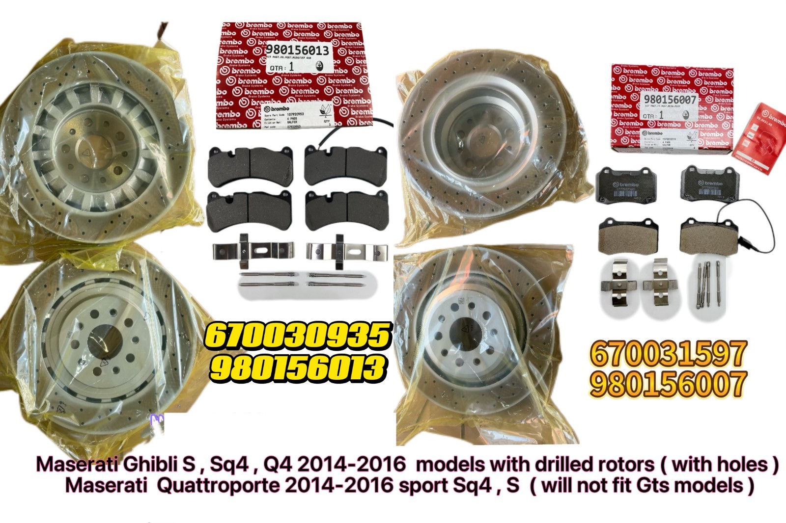 OEM GEN 2014-2016 Maserati Ghibli Quattroporte front rear brake pads rotors