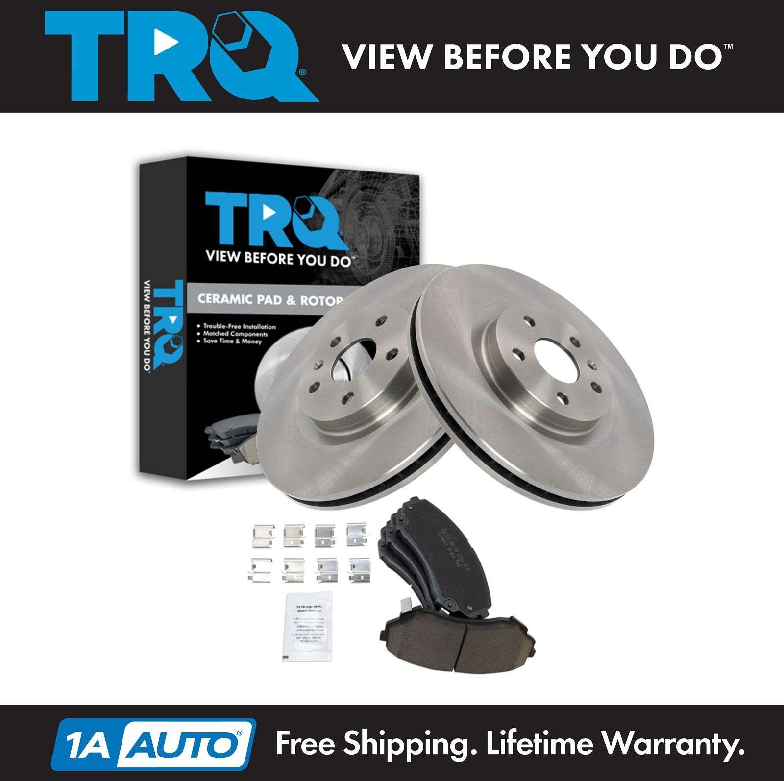 TRQ Front Brake Pad & Rotor Kit Brake Rotor For 2008-2014 Cadillac CTS