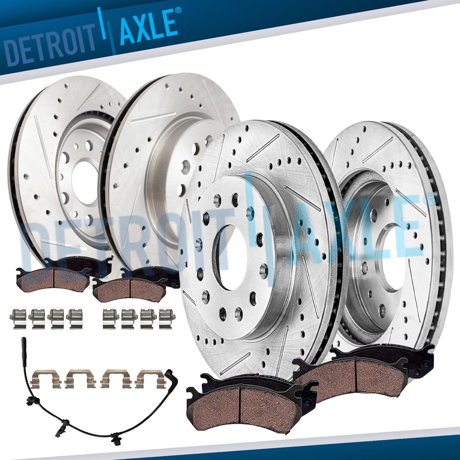 Front Rear Drilled Rotors Brake Pads for Chevy Traverse Buick Enclave GMC Acadia