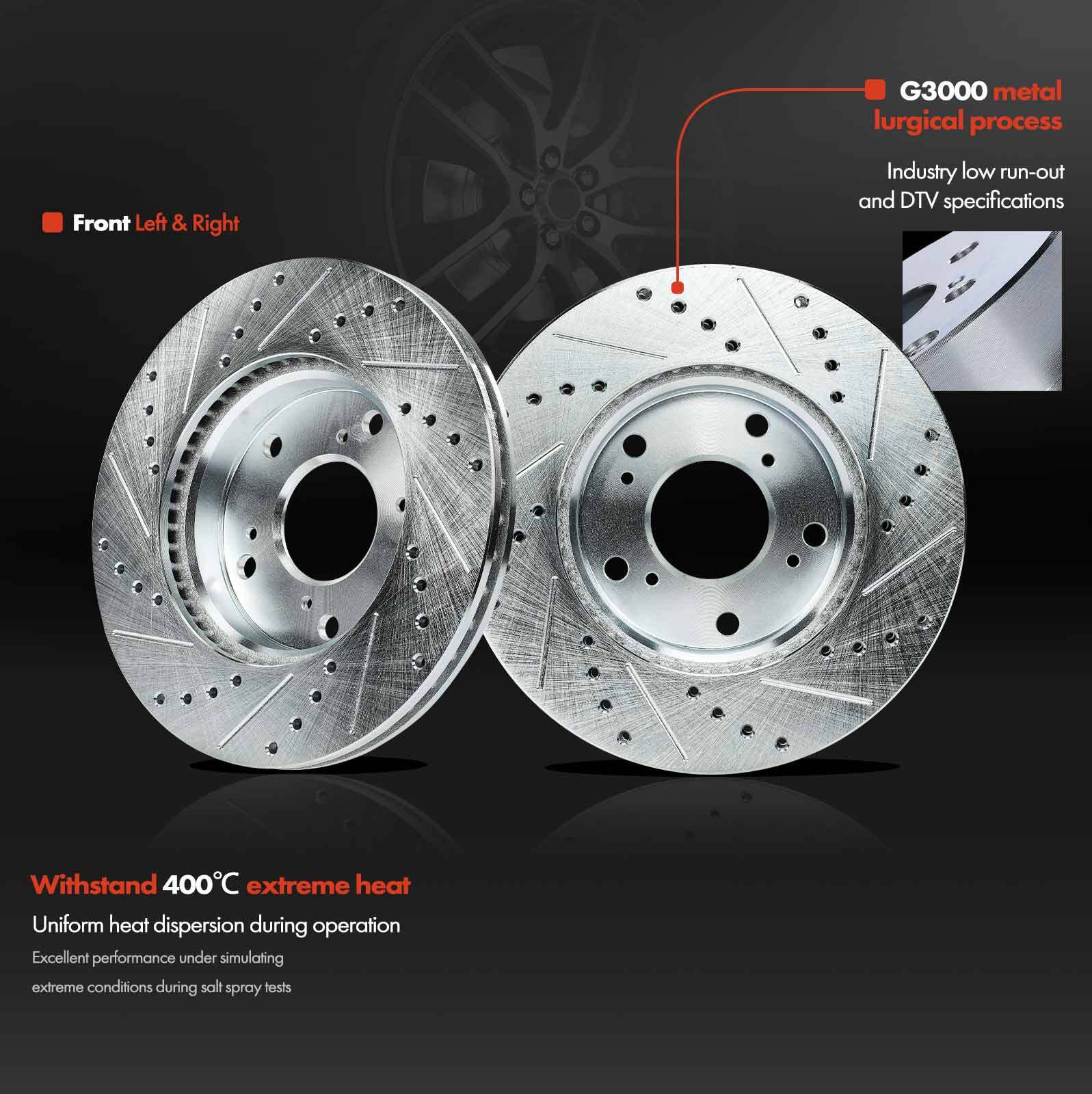 Front Side Drilled Brake Rotors & Brake Pad for Honda Civic 2012-2015 L4 1.8L