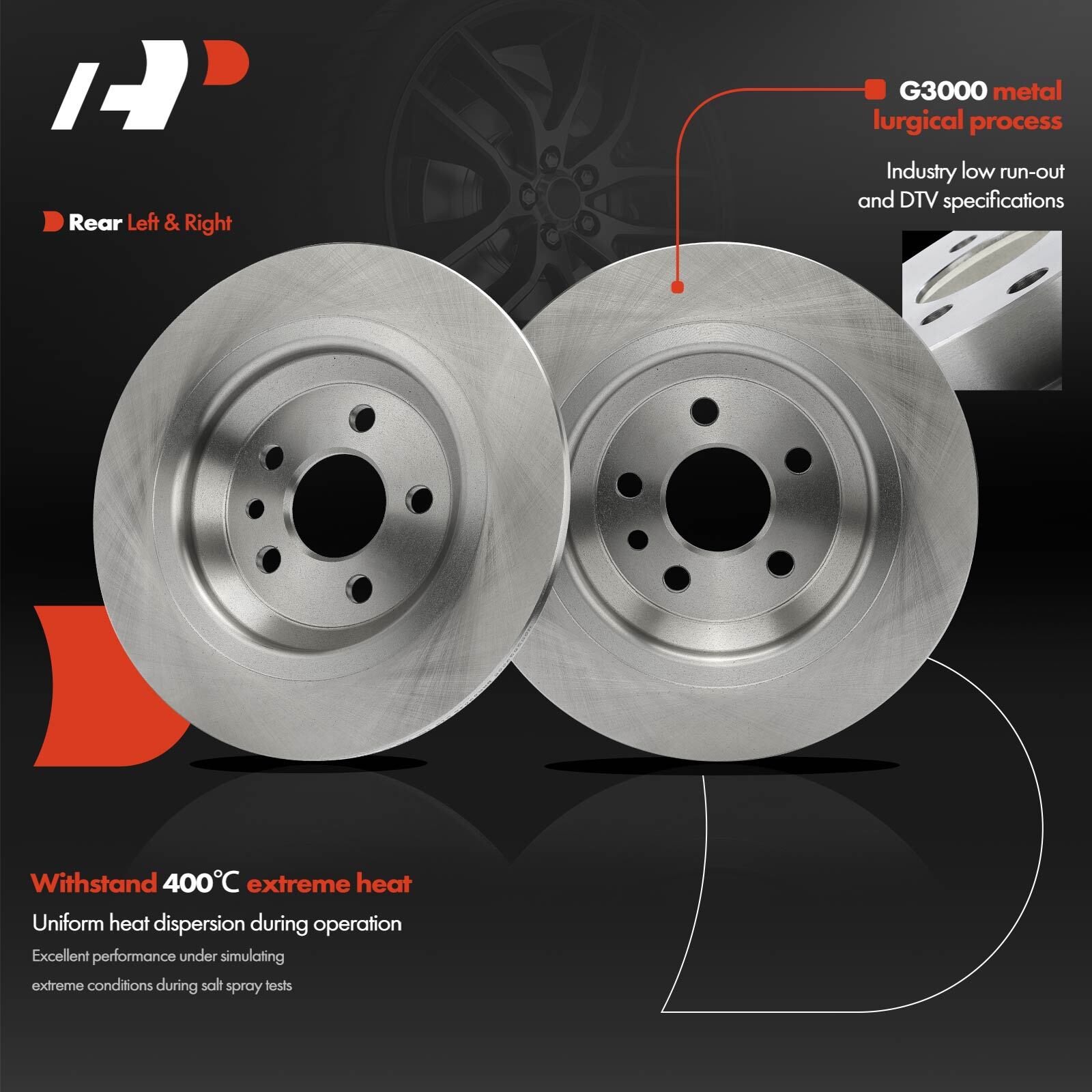 6pcs Disc Brake Rotor & Ceramic Brake Pads Rear for Volvo S60 11-18 S80 V60 XC70