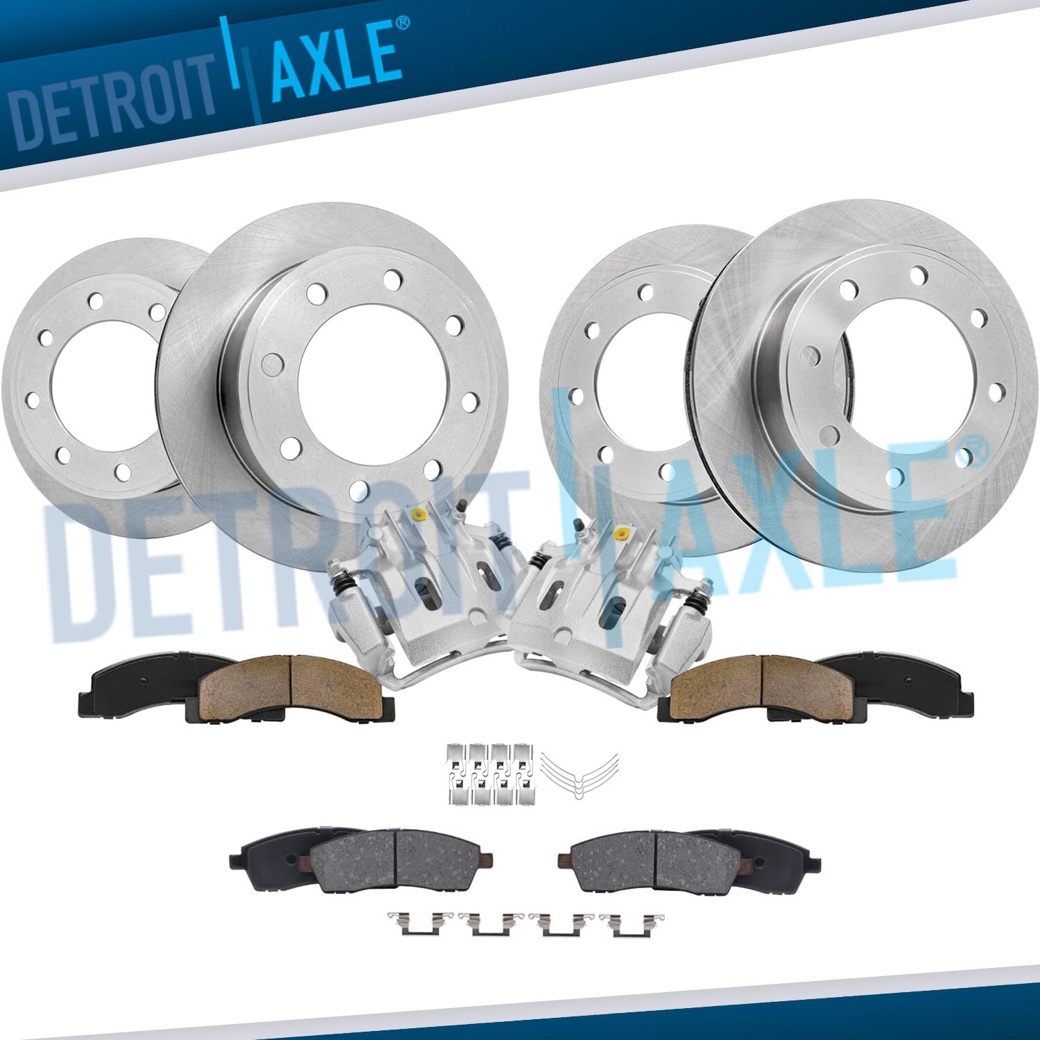 4WD Front & Rear Rotors Brake Pads Rear Calipers for 00-04 F-250 F-350 SD 8 Lugs