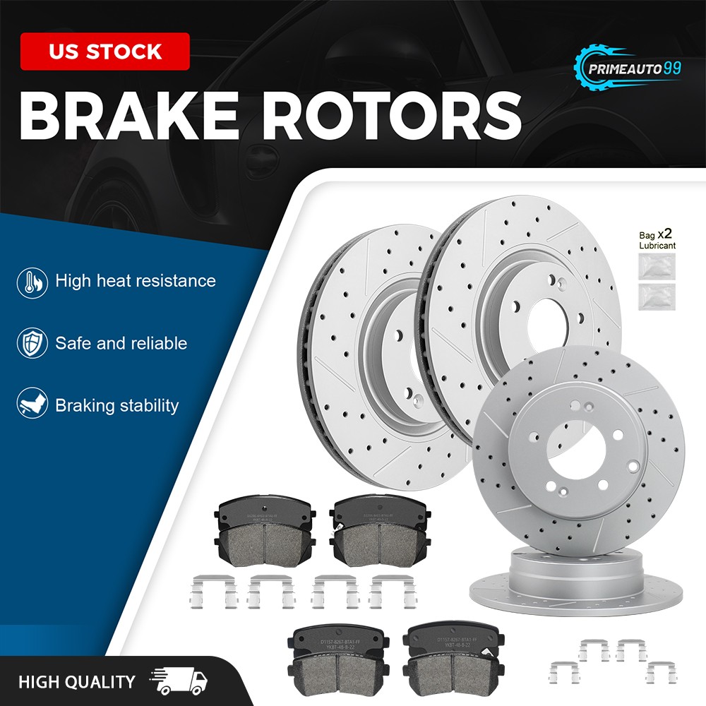 320mm Front + 284mm Rear Drilled Brake Rotors Brake Pads for Kia Cadenza Tucson