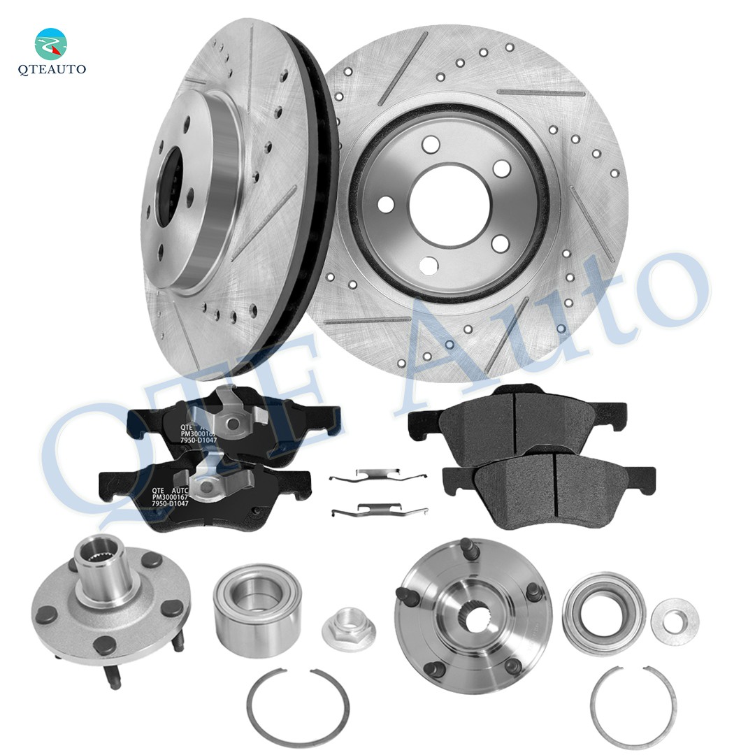 8 Front 303mm Drilled Brake Rotors-Brake Pad-Wheel Hub For 2005-2012 Ford Escape