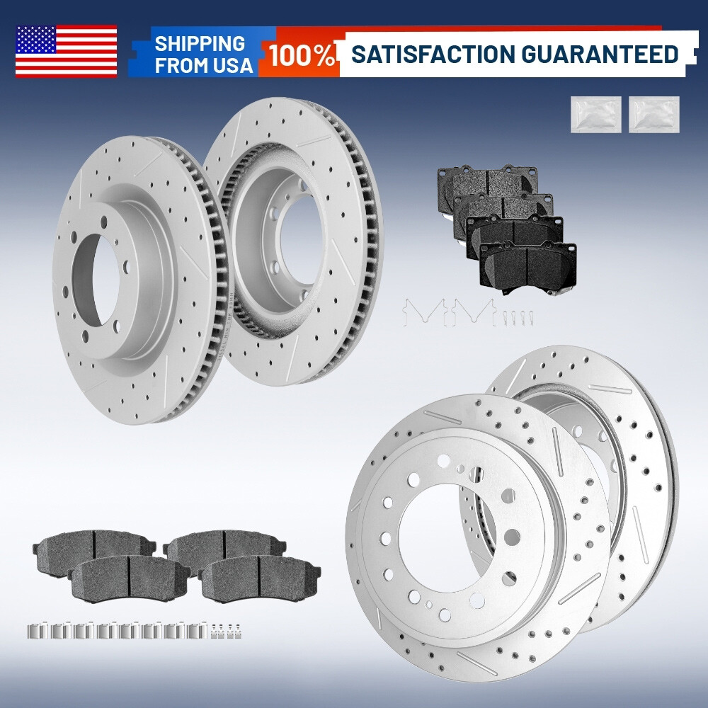 Front & Rear Drilled Slotted Rotors Ceramic Pads For Toyota 4Runner Lexus GX460