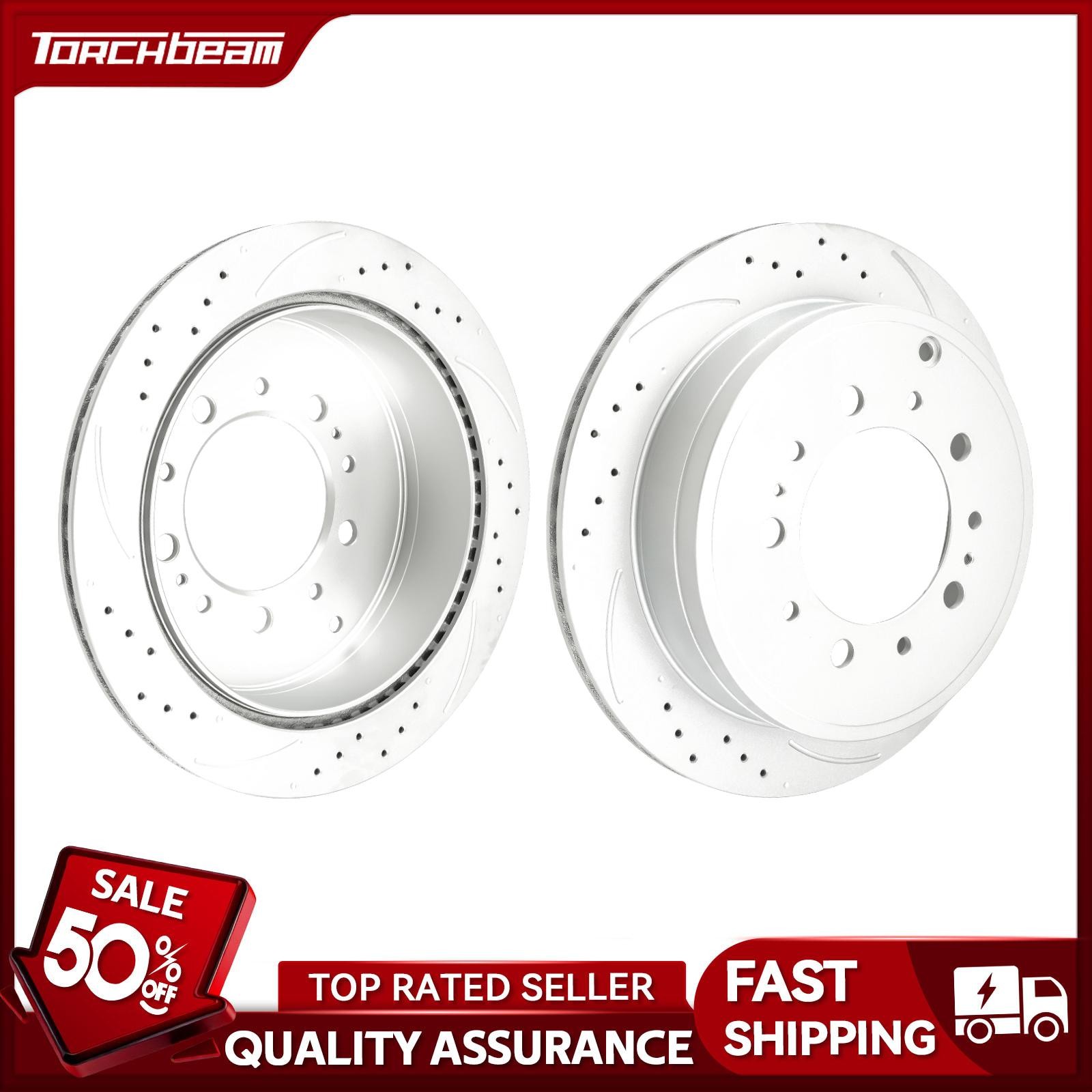 Pair Rear Drilled Slotted Zinc Plated Rotors 345mm Fits 13-21 Lexus LX570 31483