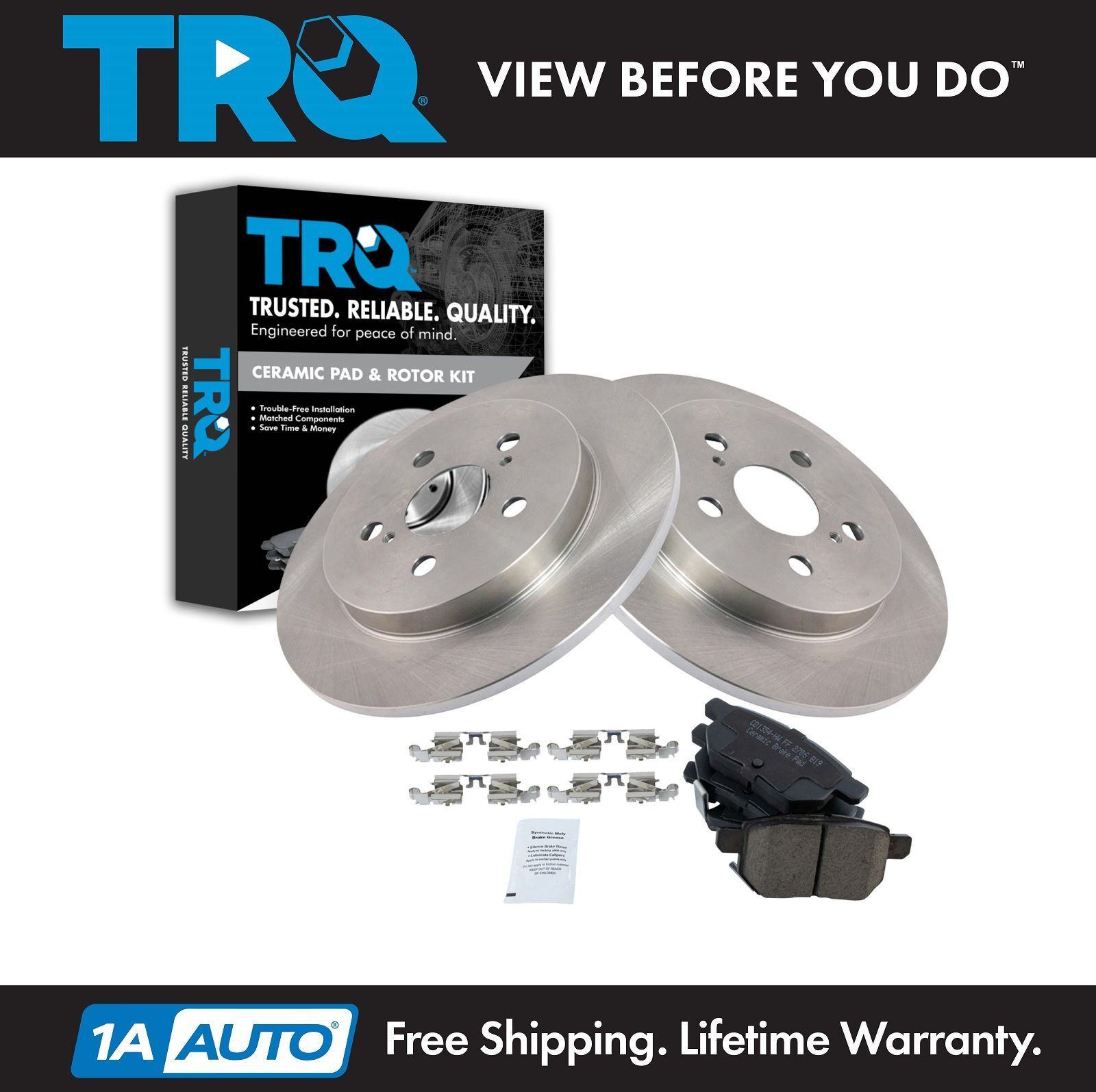 TRQ Rear Ceramic Brake Pad & Rotor Kit for Vibe Matrix 1.8 Corolla XRS