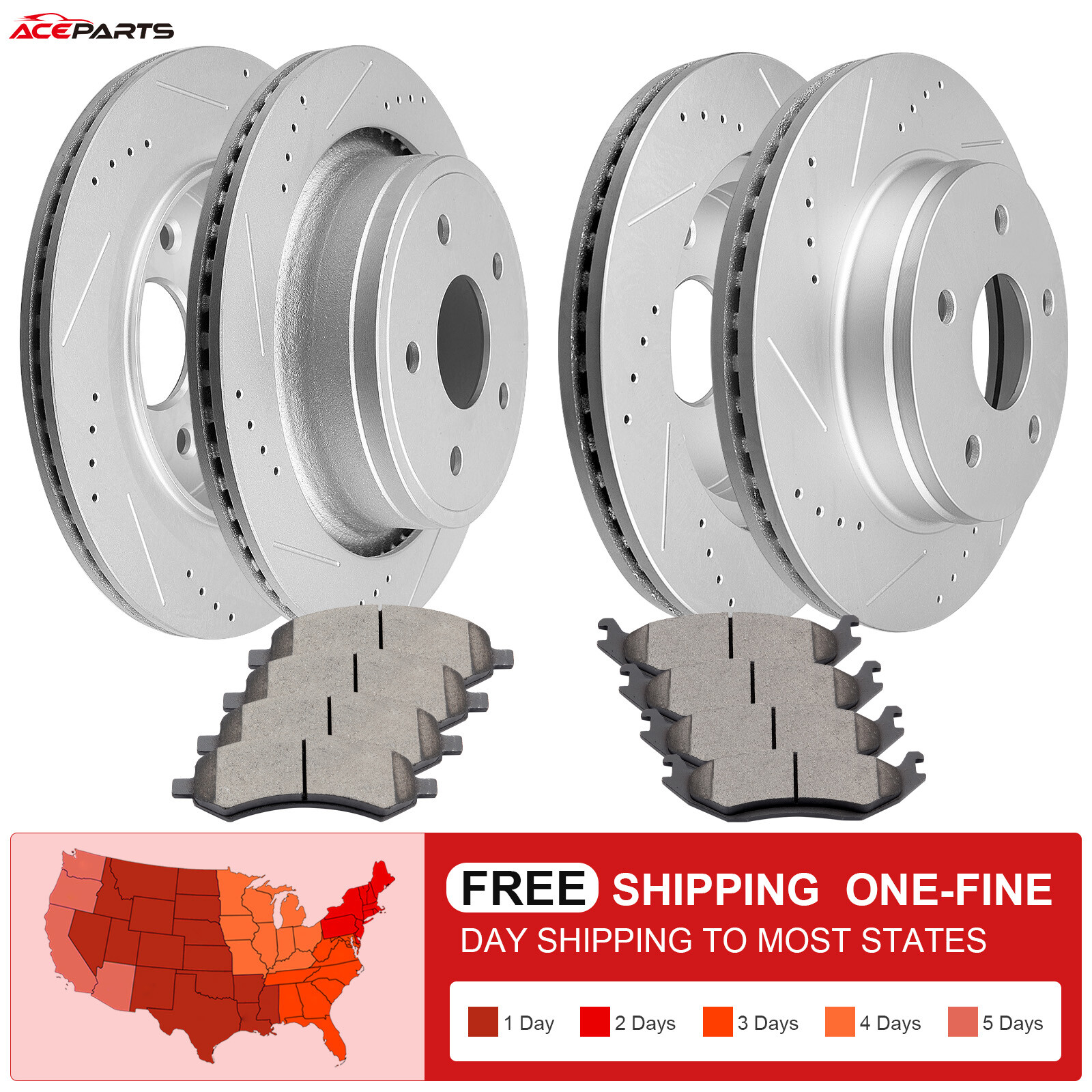 FRONT & REAR DRILLED ROTORS + BRAKE PADS FOR 2006 – 2018 DODGE RAM 1500 5 LUG