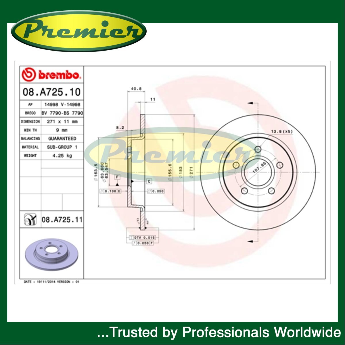 Premier Rear Brake Discs Fits Ford Focus 2010-2020 + Other Models