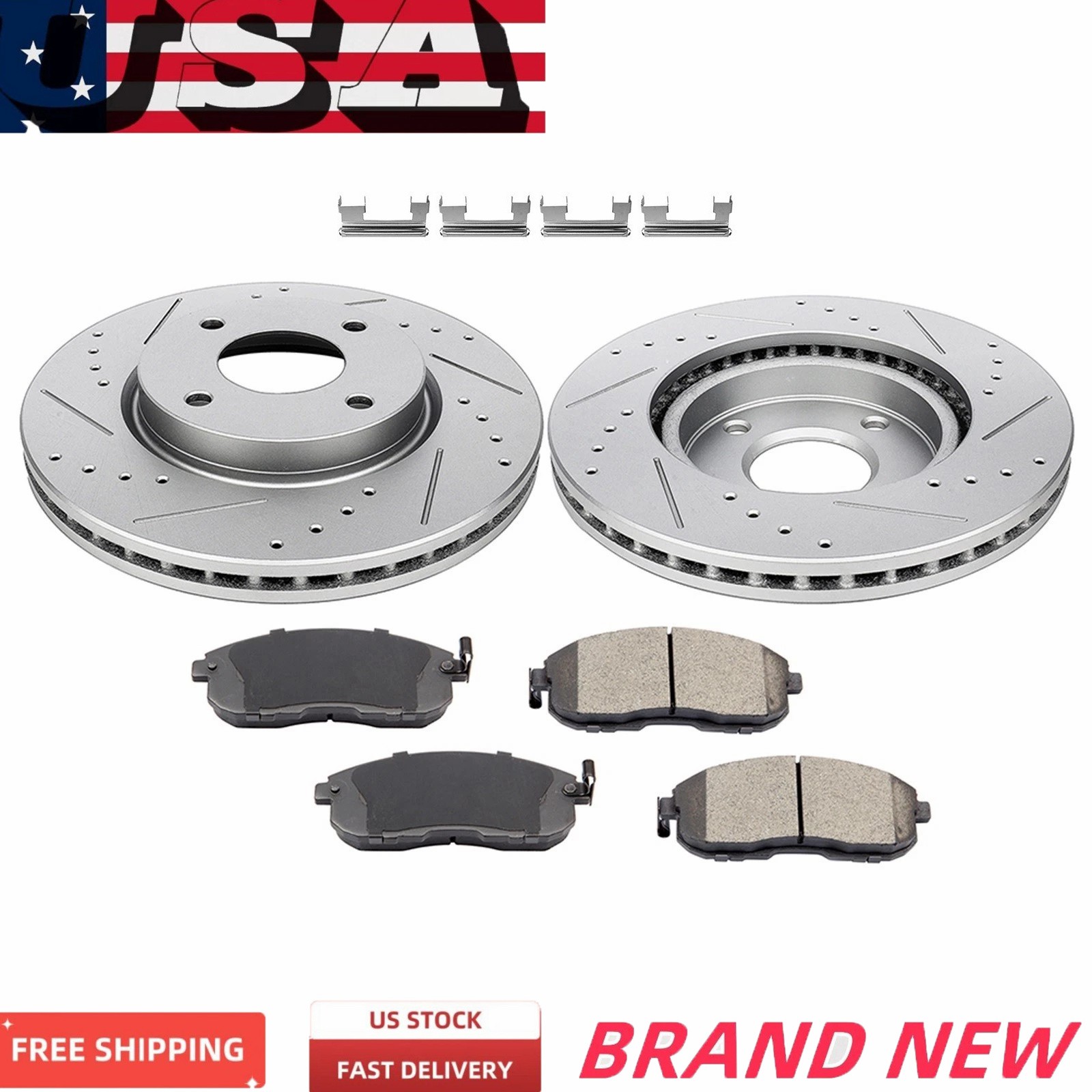 Front Drilled Rotors + Ceramic Brake Pads Kits for Cube Nissan Versa Sentra