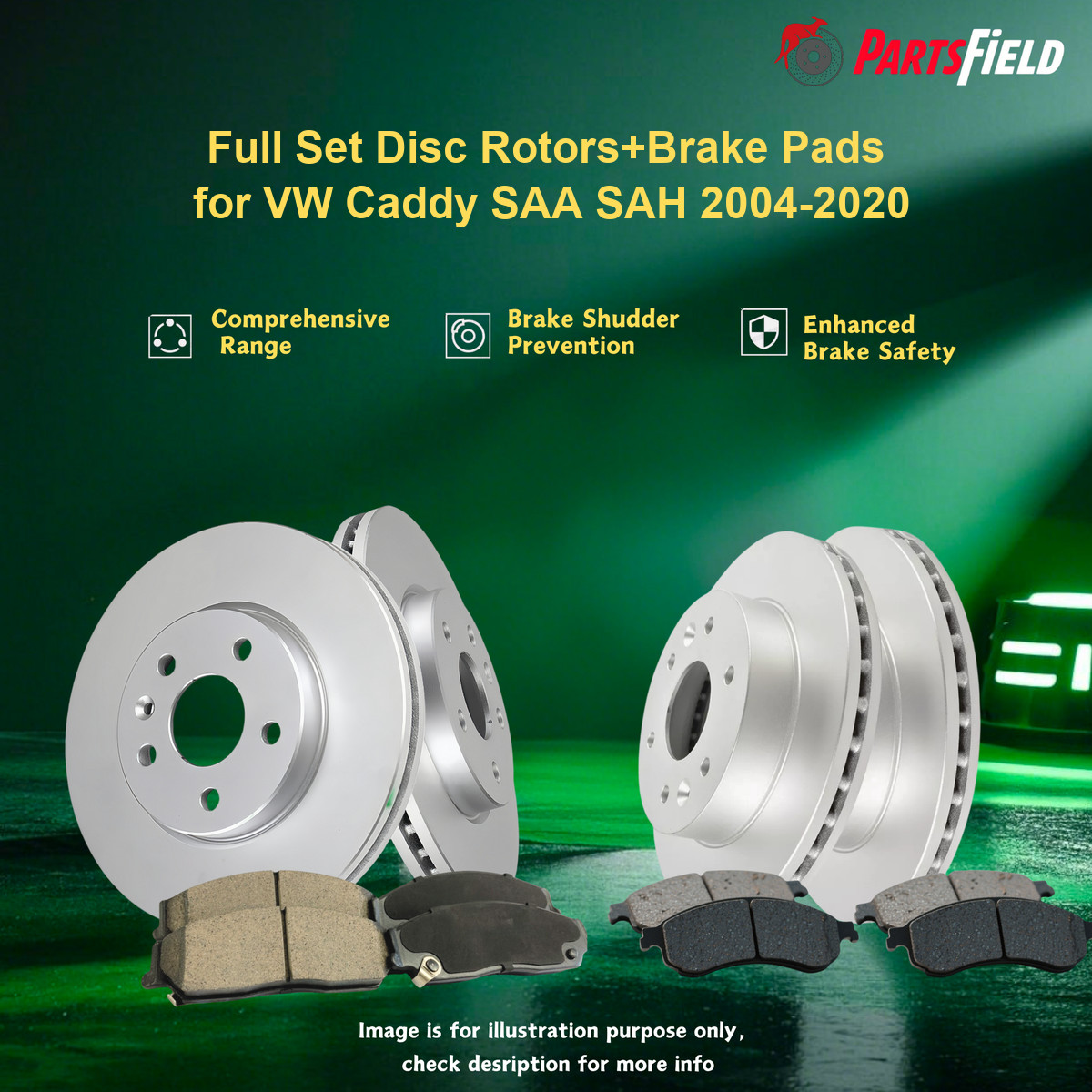 Full Set Disc Rotors+Brake Pads for VW Caddy SAA SAH 2004-2020