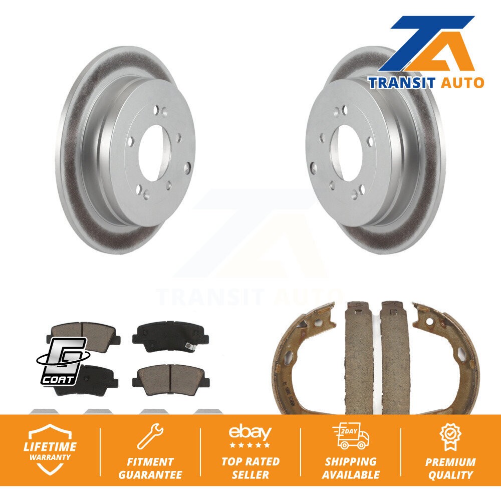 [Rear] Disc Coated Rotors Ceramic Pads Parking Brake Shoes Kit For Hyundai Azera