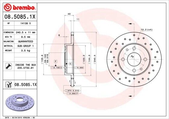 2x Brembo Brake Disc Brembo Xtra Line 08.5085.1x