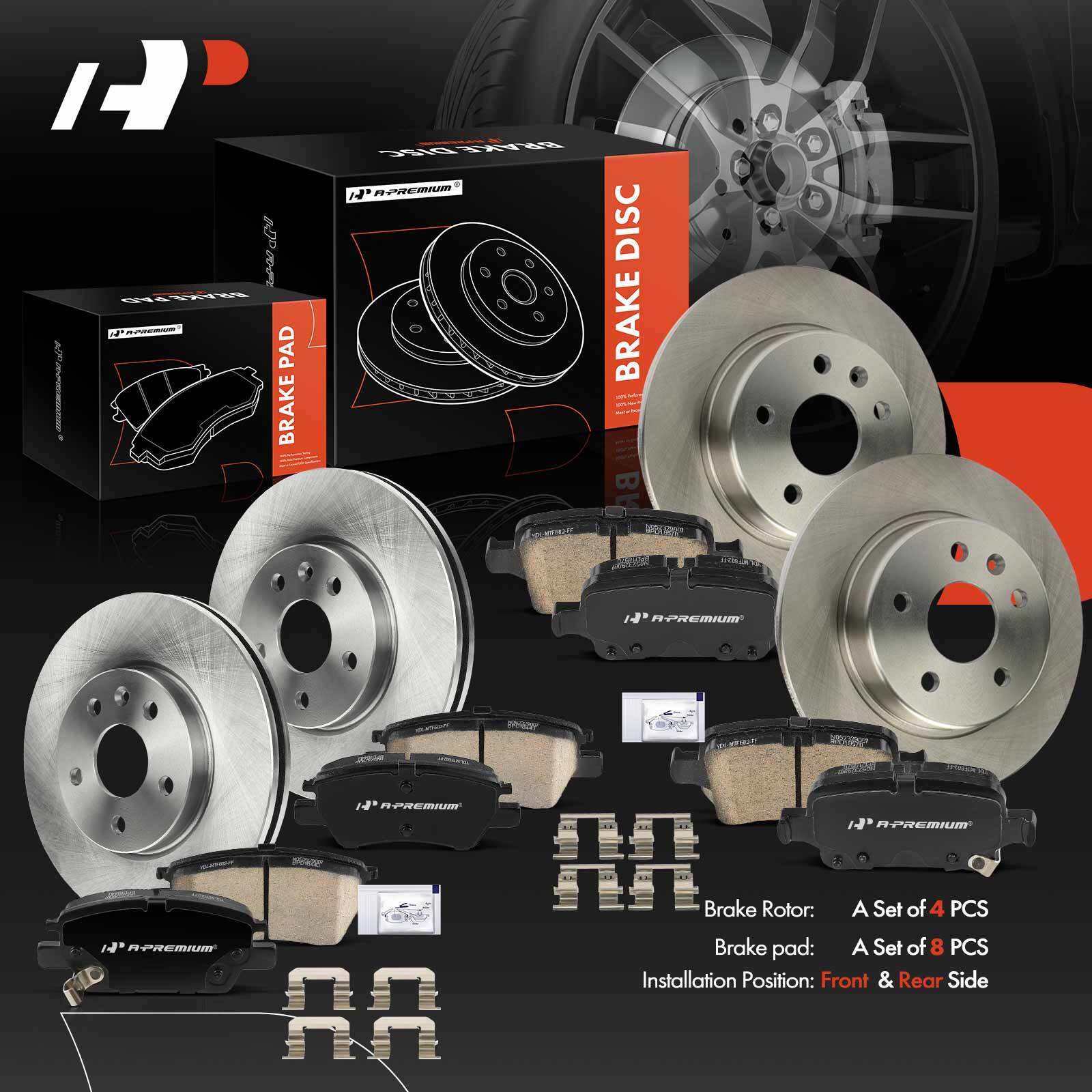 12Pcs Front & Rear Disc Brake Rotor & Ceramic Brake Pads for Chevy Cruze Bolt EV