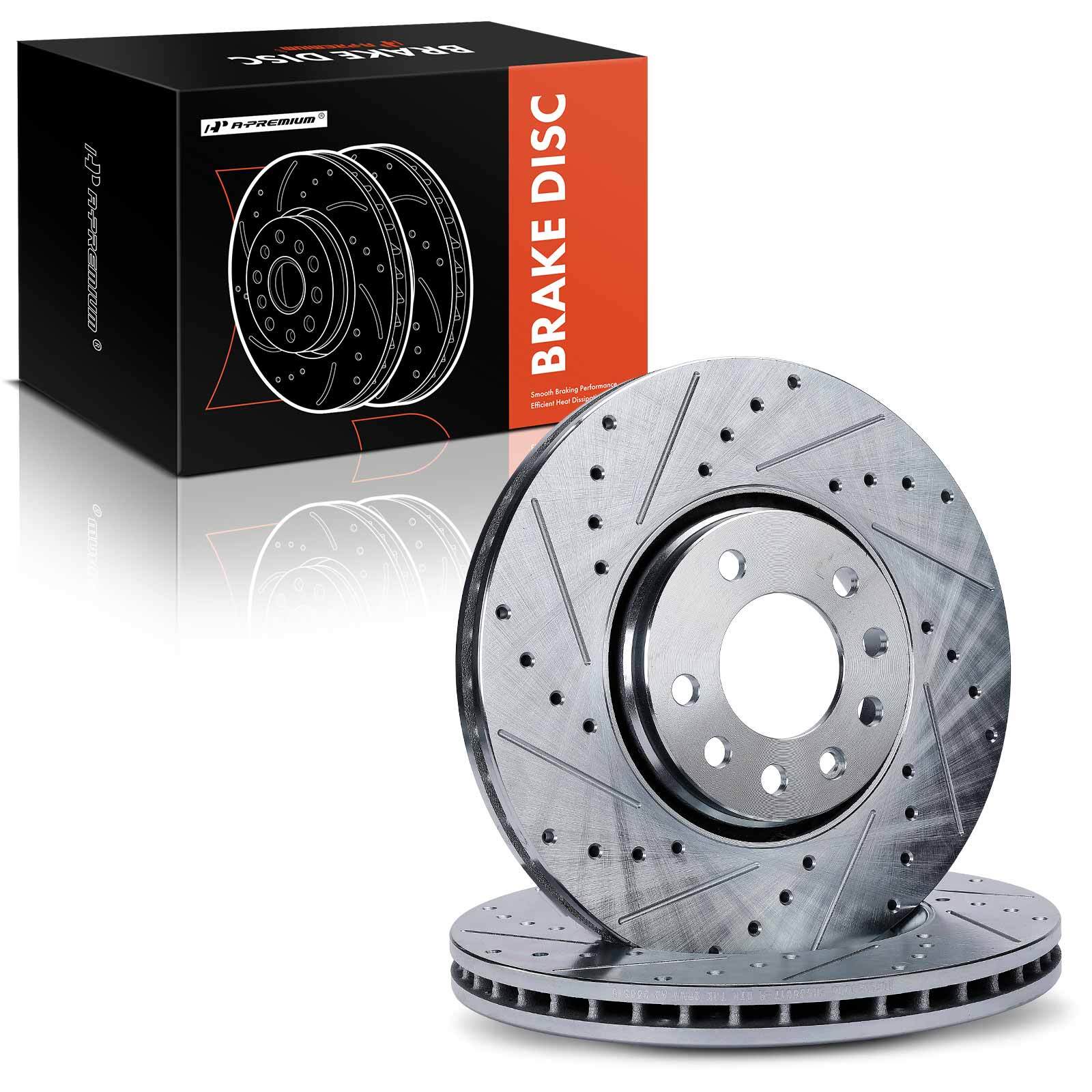 A-Premium Front Side Drilled Brake Rotors for Saab 9-3 2003-2011 9-3X 2010 2011