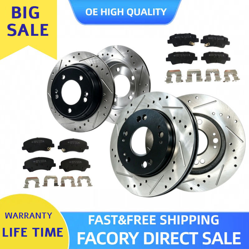 11.02 inch Front Rear Drilled Rotors Brake Ceramic Pads fits Kia Forte 2014 2015