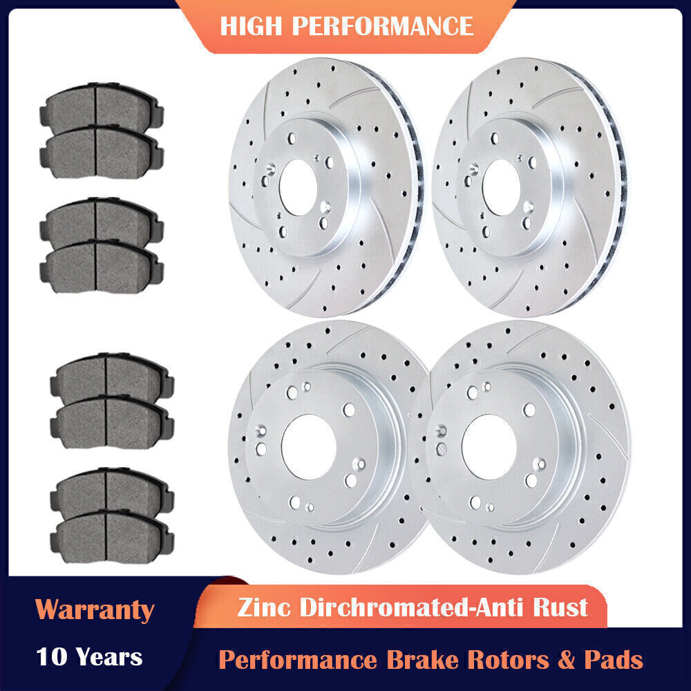 282mm Front Rear Slotted Rotors & Brake Pads Kits for 2008-2017 Honda Accord LX