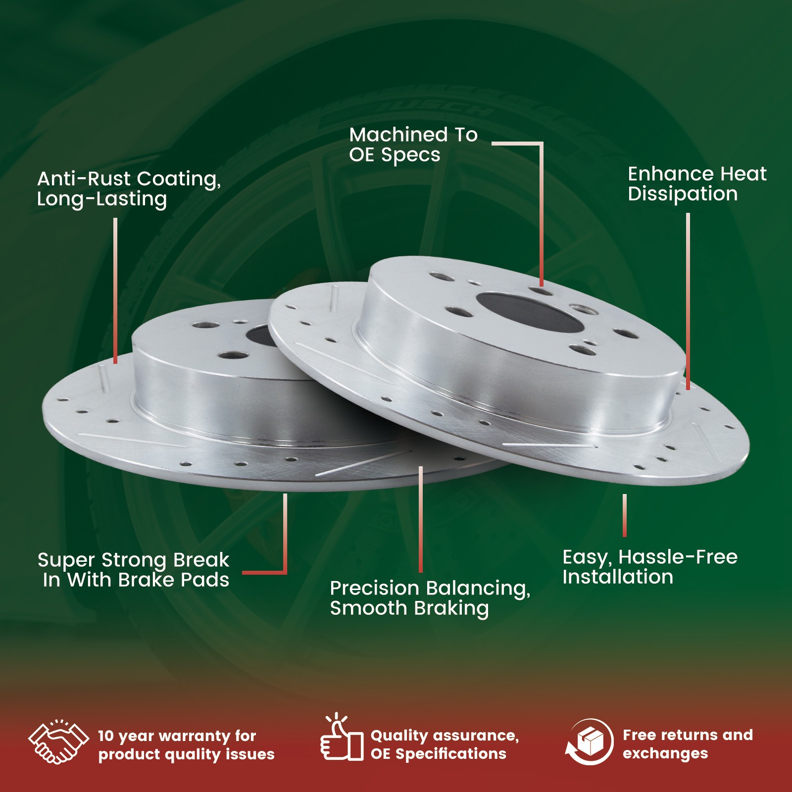 12.44 inch (316mm) Front Drilled Disc Brake Rotors for 2005 – 2014 Ford Mustang