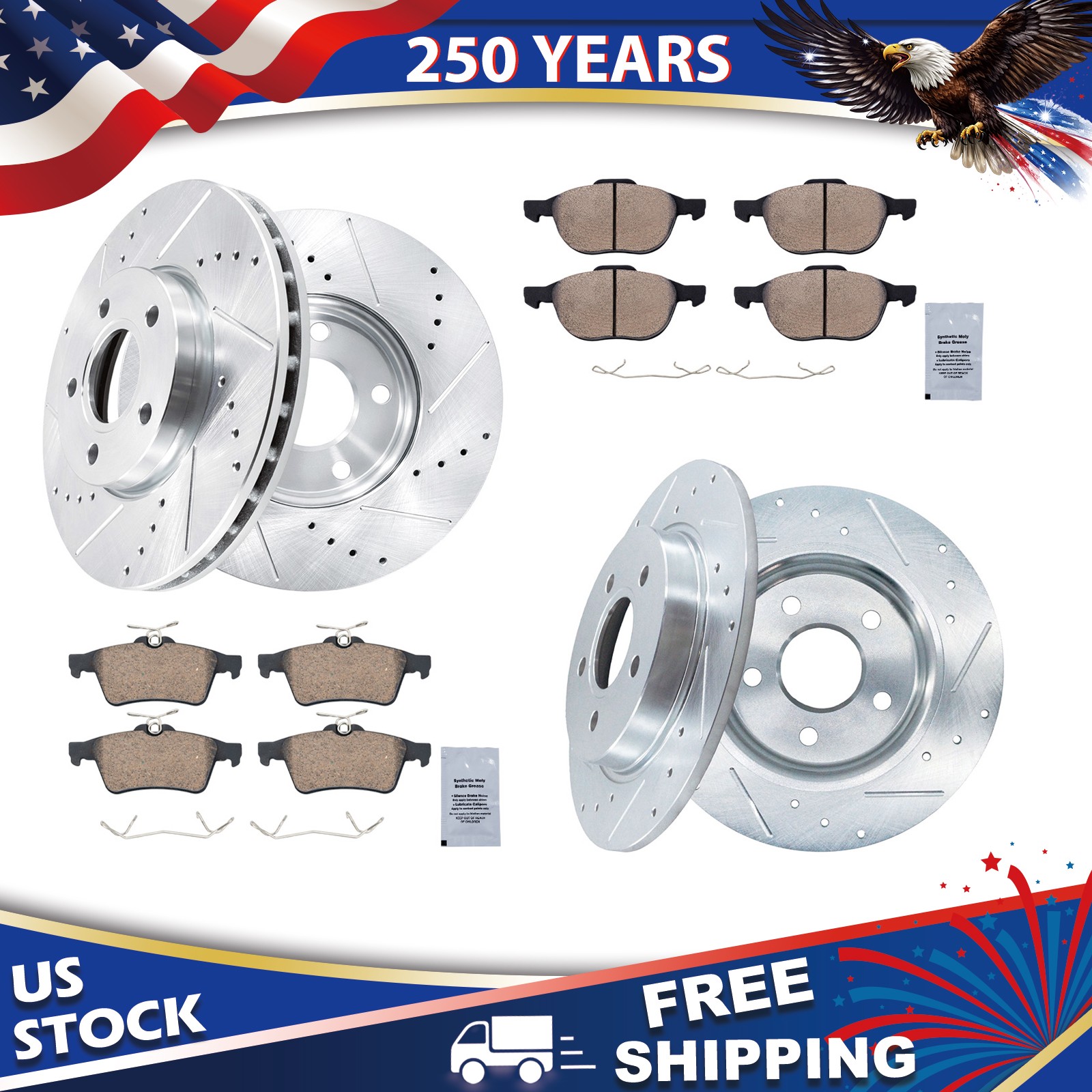 10.94″Front 10.67″Rear Drilled Rotors Ceramic Pads for 2012 – 2018 Ford Focus
