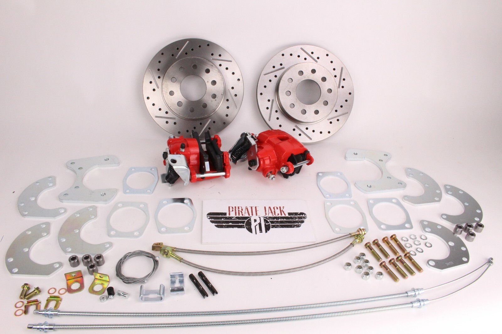9″ Ford Rear Disc Brake Kit, High Performance D/S Rotors, Red PC Calipers