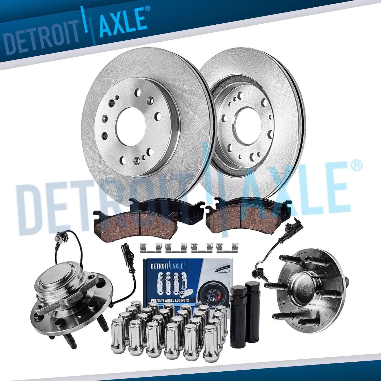 2WD Front Disc Rotors Brake Pad Wheel Hubs 24pc Lug Nuts w/ keys for Yukon Tahoe