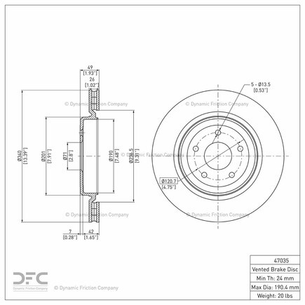 Dynamic Friction Company 600-47035 Bare Brake Rotor