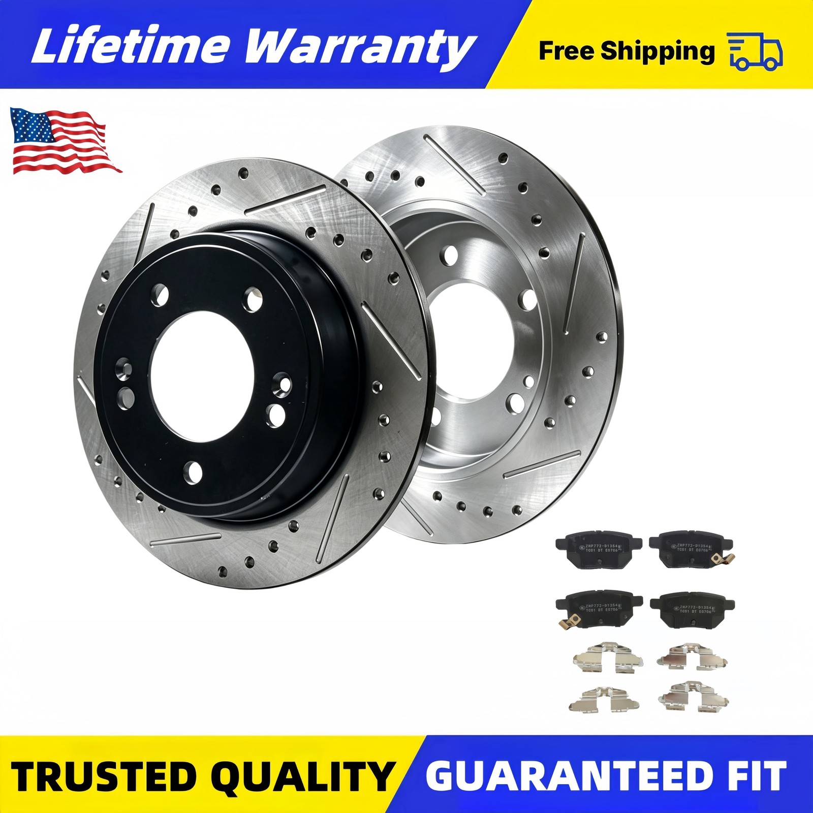 10.20in Rear Drilled Disc Rotors Brake Ceramic Pads fit 2014-2018 Toyota Corolla