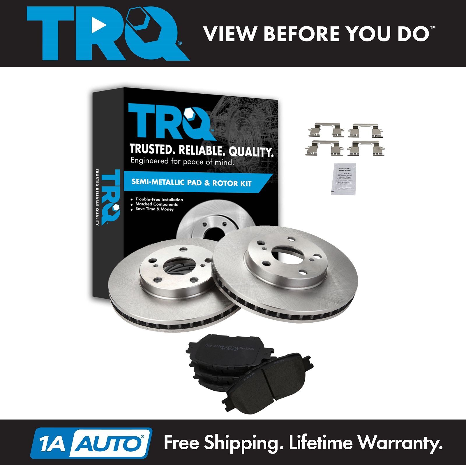 TRQ Front Premium Posi Semi Metallic Brake Pads & 2 Rotors Discs Kit for Camry