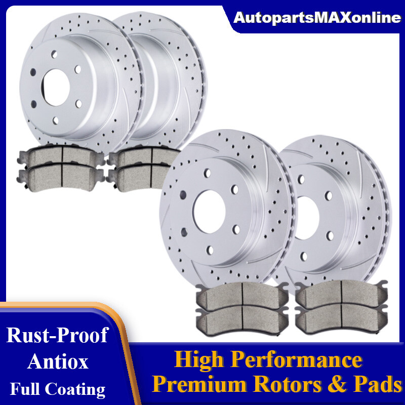 For Silverado Sierra Yukon XL 1500 Tahoe Front Rear Drilled Rotors Brakes Pads