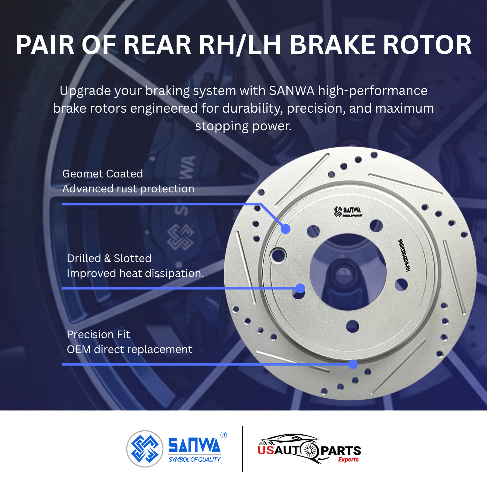 PAIR OF REAR RH BRAKE ROTOR SOLID & GEOMET COATED D&S 302mm DODGE 2007-2017 2.4L