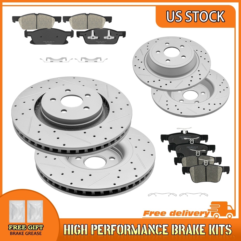 Front & Rear Drilled Brake Rotors Pad For Ford Edge Lincoln MKX Nautilus 2015-21
