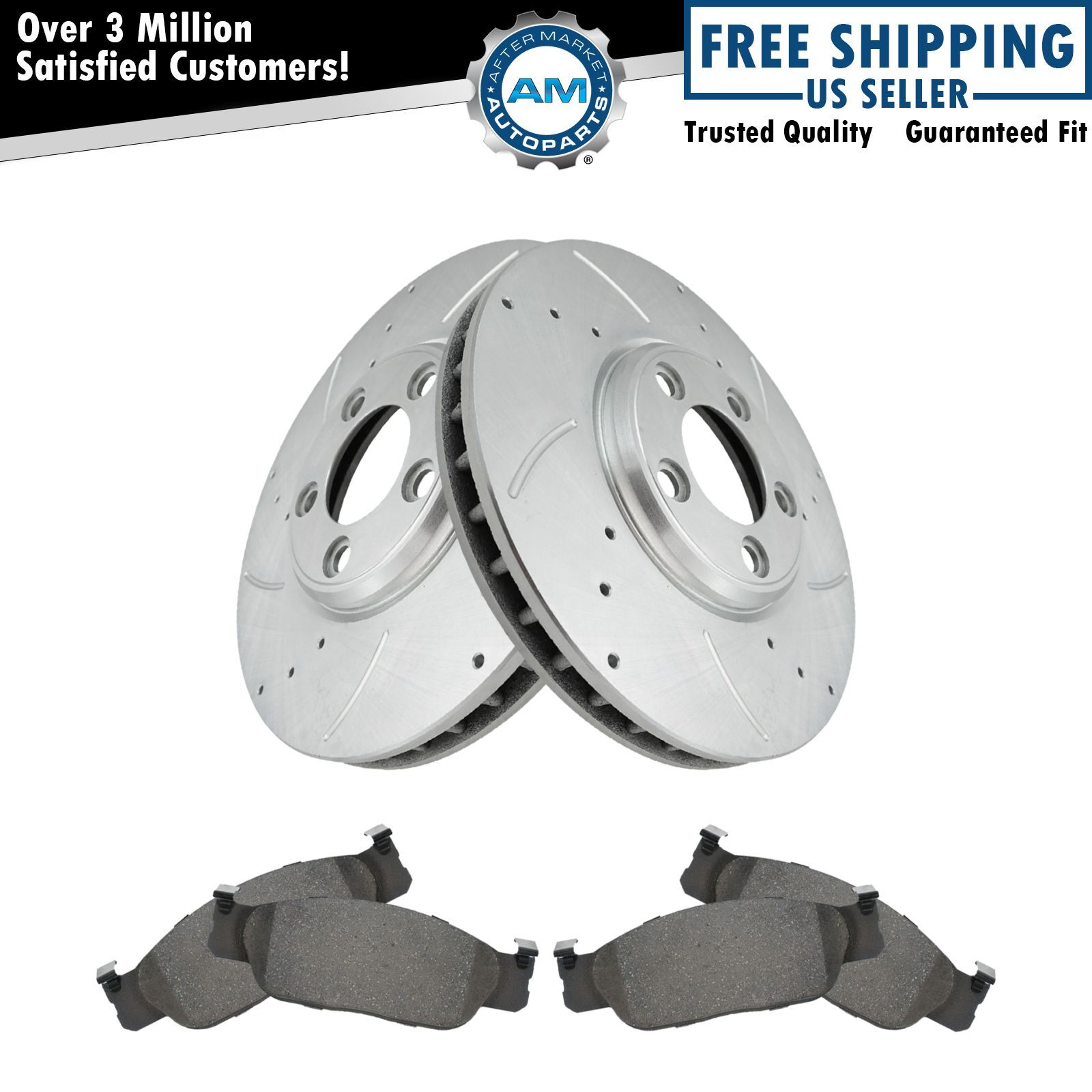 Front Posi Ceramic Brake Pad & Performance Drilled Slotted Zinc Coated Rotor Kit