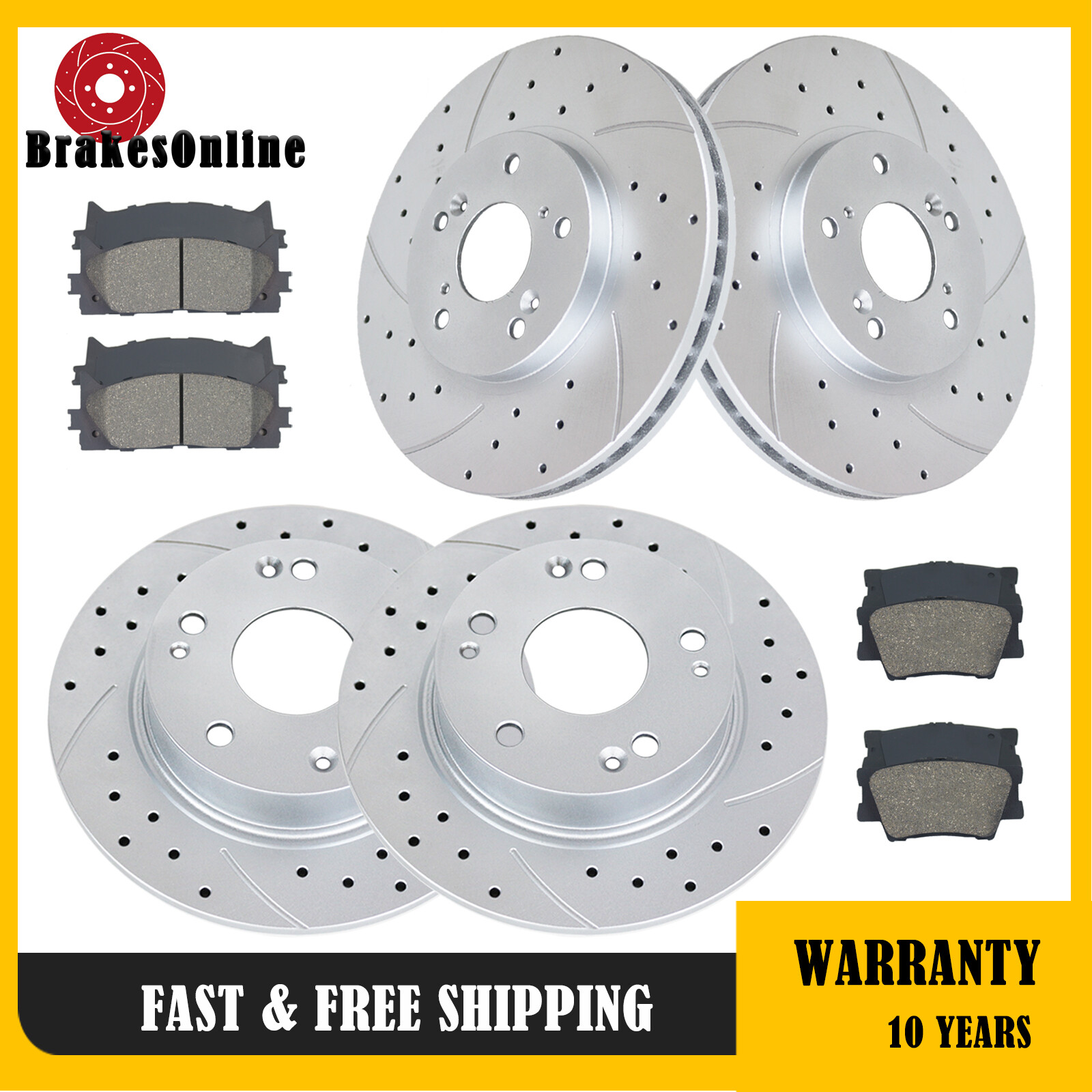 Fit for Honda Accord 4 Cylinder Models 282mm Front 260mm Rear Brake Rotor Pads