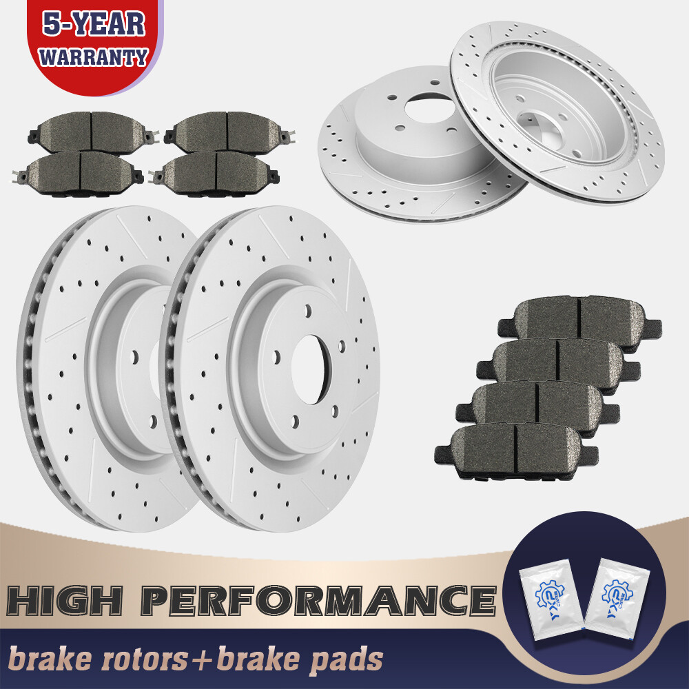 Front & Rear Drilled Disc Rotors + Ceramic Brake Pads for Nissan Murano QX60