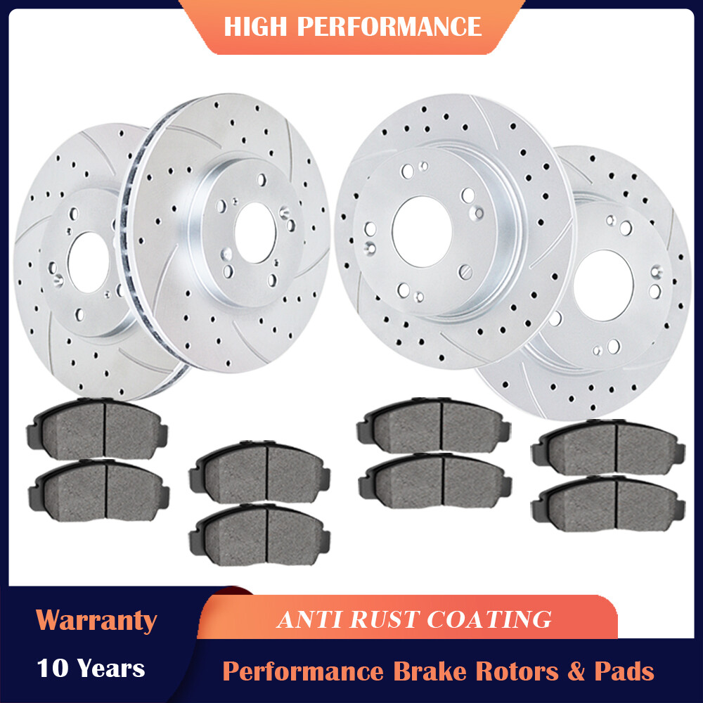 282mm Front & Rear Drilled Disc Rotor + Brake Pad for 2008-2017 Honda Accord LX