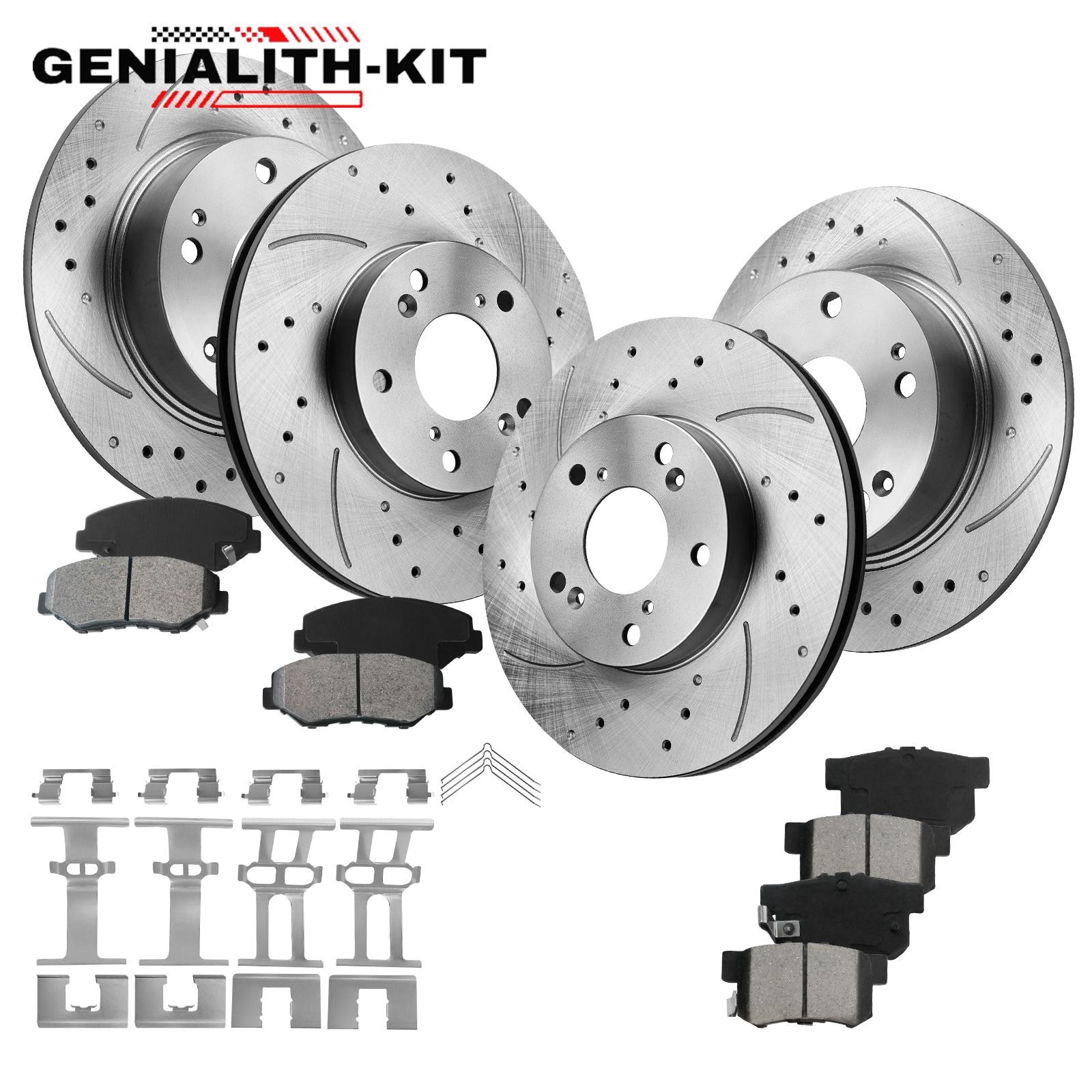Front Rear Drilled Rotors Ceramic Brake Pads Kit for 2003-2007 Honda Accord 2.4L