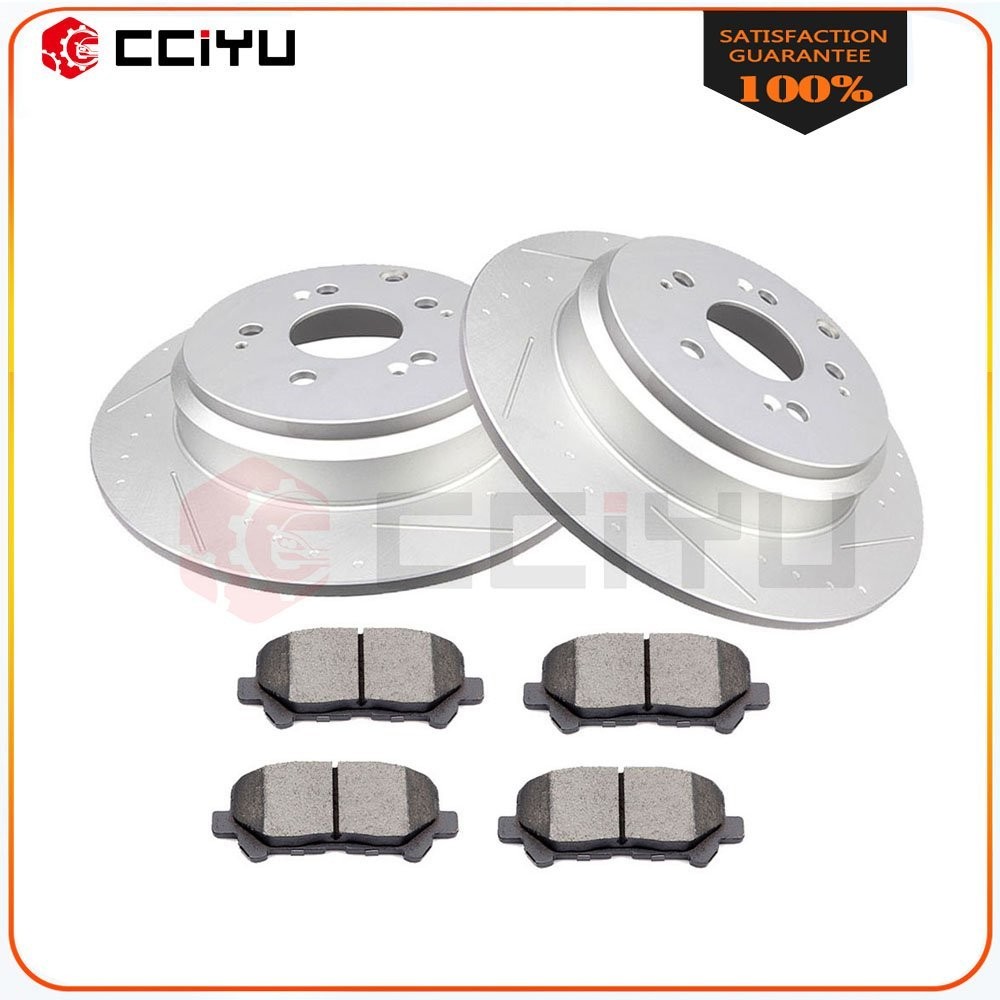 Slotted Rear Brake Rotors Discs & Ceramic Brake Pads For 2011-2016 Honda Odyssey