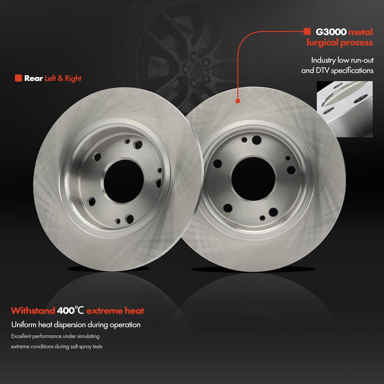2x Rear Driver & Passenger Side Disc Brake Rotors for Honda Civic 16-23 Insight