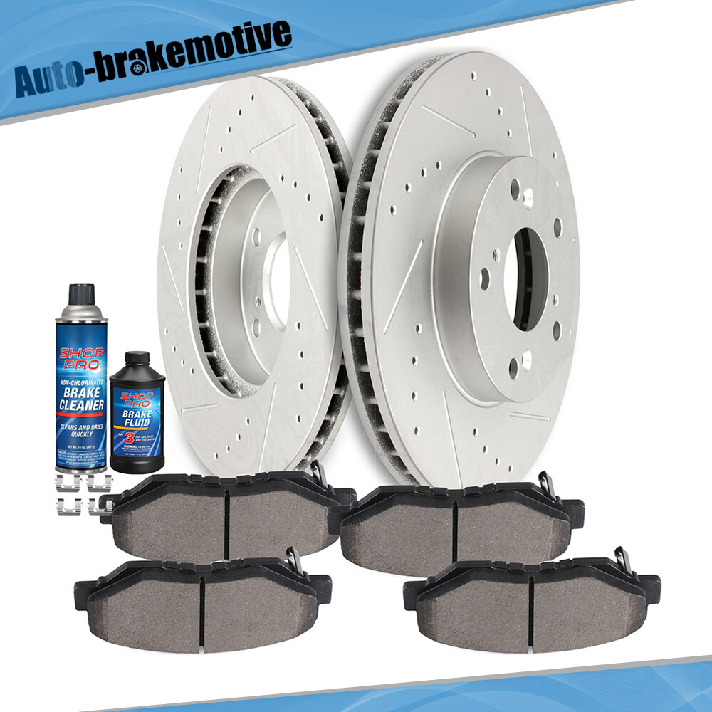 2X FRONT AND DRILLED BRAKE DISCS ROTORS 4X CERAMIC PADS FOR HONDA CR-V 2002-2004